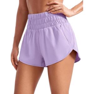 CRZ YOGA High Waisted Dolphin Running Shorts for Womens Mesh Liner for Gym Workout Athletic with Zipper Pocket(Lilac)