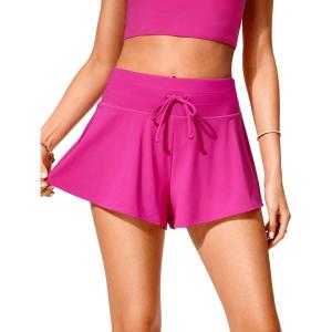 CRZ YOGA High Waisted Flowy Board Shorts for Womens – Swim Beach Skirt Skorts Bathing Swimsuit Bottoms with Liner(Hibiscus Purple)