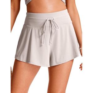 CRZ YOGA High Waisted Flowy Board Shorts for Womens – Swim Beach Skirt Skorts Bathing Swimsuit Bottoms with Liner(Milky White (Bone))