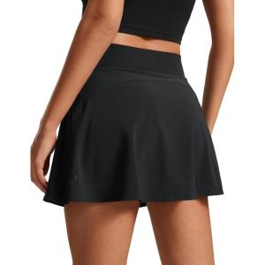 CRZ YOGA High Waisted Flowy Tennis Skirts for Women – Mini Lined Pickleball Casual A Line Skorts with Pockets(Black)