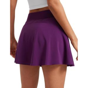 CRZ YOGA High Waisted Flowy Tennis Skirts for Women – Mini Lined Pickleball Casual A Line Skorts with Pockets(Plum Magenta)