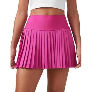 CRZ YOGA High Waisted Pleated Tennis Skirts for Women – Mini Lined Casual Tummy Control Skort with Pockets(Hibiscus Purple)