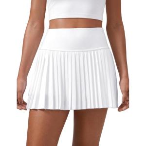 CRZ YOGA High Waisted Pleated Tennis Skirts for Women – Mini Lined Casual Tummy Control Skort with Pockets(White)