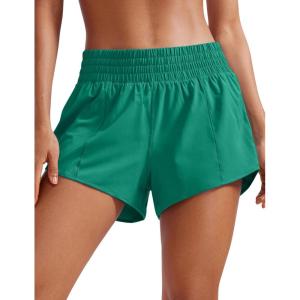 CRZ YOGA High Waisted Running Shorts for Women 2.5″ – Mesh Liner Quick Dry for Workout Sport Athletic with Zipper Pocket(Cascadia Green)