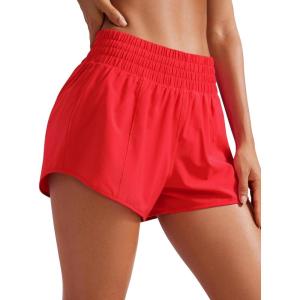 CRZ YOGA High Waisted Running Shorts for Women 2.5″ – Mesh Liner Quick Dry for Workout Sport Athletic with Zipper Pocket(Deep Red)