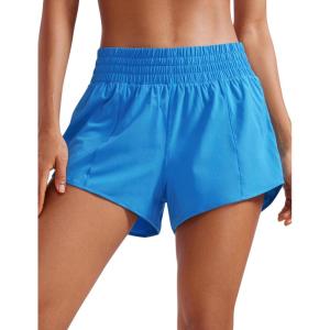 CRZ YOGA High Waisted Running Shorts for Women 2.5″ – Mesh Liner Quick Dry for Workout Sport Athletic with Zipper Pocket(Madagascar Blue)