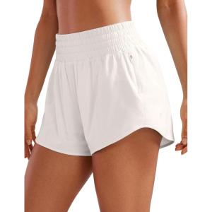 CRZ YOGA High Waisted Running Shorts for Women 2.5″ – Mesh Liner Quick Dry for Workout Sport Athletic with Zipper Pocket(Milky White (Bone))