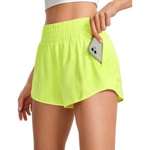 CRZ YOGA High Waisted Running Shorts for Women 2.5″ – Mesh Liner Quick Dry for Workout Sport Athletic with Zipper Pocket(Neon Yellow)