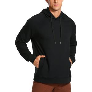 CRZ YOGA Hoodies for Men French Terry Hooded Sweatshirts Workout Athletic Casual Pullover Tops with Pocket(Black)