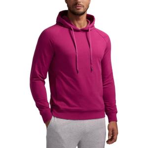 CRZ YOGA Hoodies for Men French Terry Hooded Sweatshirts Workout Athletic Casual Pullover Tops with Pocket(Magenta Purple)