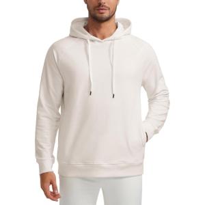 CRZ YOGA Hoodies for Men French Terry Hooded Sweatshirts Workout Athletic Casual Pullover Tops with Pocket(Milky White (Bone))