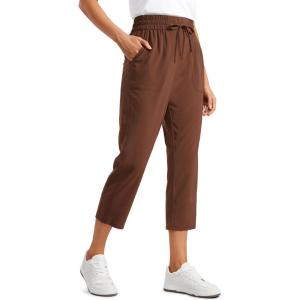 CRZ YOGA Lightweight Capri for Women 23″ Cropped Casual Lounge Work Athletic Travel Pants with Pockets Quick Dry Summer(Coffee Brown)
