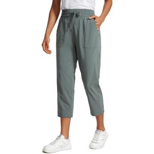 CRZ YOGA Lightweight Capri for Women 23″ Cropped Casual Lounge Work Athletic Travel Pants with Pockets Quick Dry Summer(Grey Sage)
