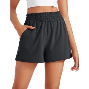 CRZ YOGA Linerless Relaxed Casual Shorts for Women 3″ – High Waisted for Lounge Athletic Golf with Pockets(Graphite Grey)