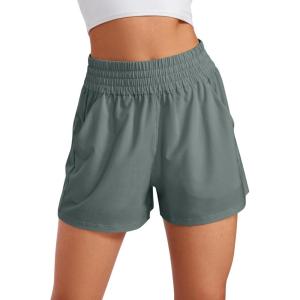 CRZ YOGA Linerless Relaxed Casual Shorts for Women 3″ – High Waisted for Lounge Athletic Golf with Pockets(Grey Sage)