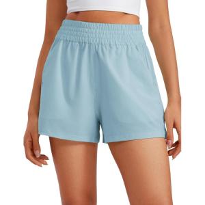 CRZ YOGA Linerless Relaxed Casual Shorts for Women 3″ – High Waisted for Lounge Athletic Golf with Pockets(Light Grayish Blue)