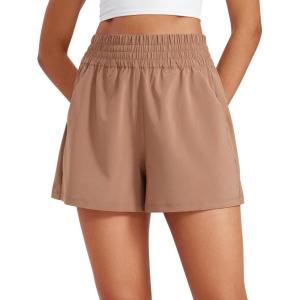 CRZ YOGA Linerless Relaxed Casual Shorts for Women 3″ – High Waisted for Lounge Athletic Golf with Pockets(Mocha Mousse)
