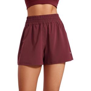 CRZ YOGA Linerless Relaxed Casual Shorts for Women 3″ – High Waisted for Lounge Athletic Golf with Pockets(Red Merlot)