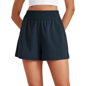 CRZ YOGA Linerless Relaxed Casual Shorts for Women 3″ – High Waisted for Lounge Athletic Golf with Pockets(True Navy)