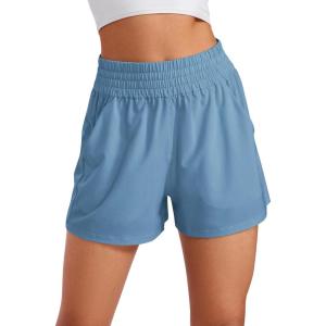 CRZ YOGA Linerless Relaxed Casual Shorts for Women 3″ – High Waisted for Lounge Athletic Golf with Pockets(Universe Blue)