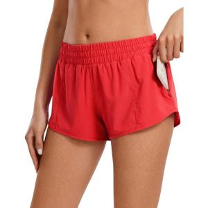 CRZ YOGA Low Waisted Running Shorts for Women 2.5″ – Mesh Liner Quick Dry for Workout Sport Athletic with Zipper Pocket(Deep Red)