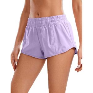 CRZ YOGA Low Waisted Running Shorts for Women 2.5″ – Mesh Liner Quick Dry for Workout Sport Athletic with Zipper Pocket(Lilac)