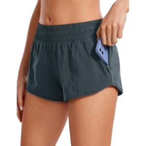 CRZ YOGA Low Waisted Running Shorts for Women 2.5″ – Mesh Liner Quick Dry for Workout Sport Athletic with Zipper Pocket(Melanite)
