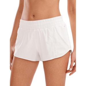CRZ YOGA Low Waisted Running Shorts for Women 2.5″ – Mesh Liner Quick Dry for Workout Sport Athletic with Zipper Pocket(Milky White (Bone))
