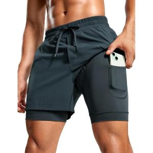 CRZ YOGA Mens 2 in 1 Long Liner Shorts 5″ – Lined Running Quick Dry for Workout Gym Basketball Athletic with Pockets(Melanite)