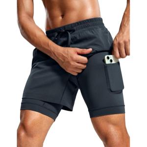 CRZ YOGA Mens 2 in 1 Long Liner Shorts 5″ – Lined Running Quick Dry for Workout Gym Basketball Athletic with Pockets(True Navy)