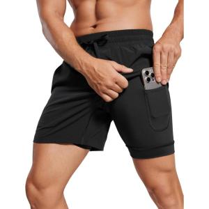 CRZ YOGA Mens 2 in 1 Running Shorts 5″ – Lined Workout Quick Dry for Workout Sports Athletic with Pockets(Black)