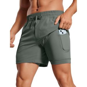 CRZ YOGA Mens 2 in 1 Running Shorts 5″ – Lined Workout Quick Dry for Workout Sports Athletic with Pockets(Grey Sage)
