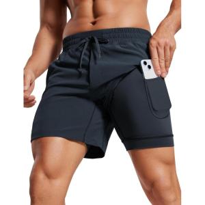 CRZ YOGA Mens 2 in 1 Running Shorts 5″ – Lined Workout Quick Dry for Workout Sports Athletic with Pockets(True Navy)