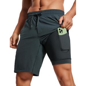 CRZ YOGA Mens 2 in 1 Running Shorts 9″ – Lined Quick Dry for Workout Gym Sports Basketball Athletic with Pockets(Melanite)