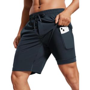 CRZ YOGA Mens 2 in 1 Running Shorts 9″ – Lined Quick Dry for Workout Gym Sports Basketball Athletic with Pockets(True Navy)