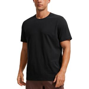 CRZ YOGA Men’s Cotton Polyester Short Sleeve T-Shirt Classic Fit Casual Workout Tops Soft Premium Tee(Black)