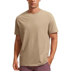 CRZ YOGA Men’s Cotton Polyester Short Sleeve T-Shirt Classic Fit Casual Workout Tops Soft Premium Tee(California Sand)