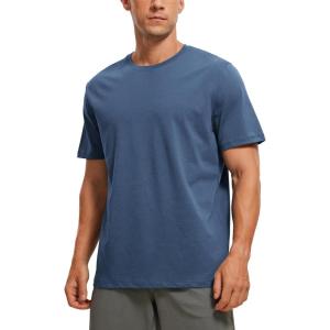 CRZ YOGA Men’s Cotton Polyester Short Sleeve T-Shirt Classic Fit Casual Workout Tops Soft Premium Tee(Electric Blue)