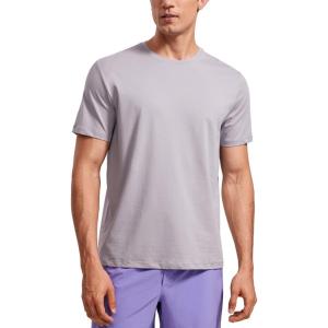 CRZ YOGA Men’s Cotton Polyester Short Sleeve T-Shirt Classic Fit Casual Workout Tops Soft Premium Tee(Gull Gray)