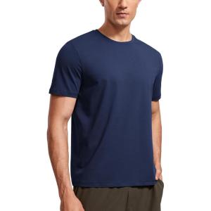 CRZ YOGA Men’s Cotton Polyester Short Sleeve T-Shirt Classic Fit Casual Workout Tops Soft Premium Tee(Night Sea Blue)