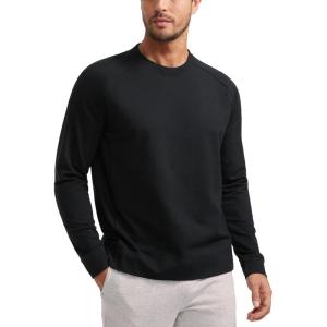CRZ YOGA Mens Crewneck Sweatshirts French Terry Athletic Workout Sweat Shirts Casual Pullover Tops with Zipper Pocket(Black)