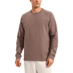 CRZ YOGA Mens Crewneck Sweatshirts French Terry Athletic Workout Sweat Shirts Casual Pullover Tops with Zipper Pocket(Brown Purple)