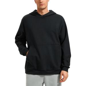 CRZ YOGA Mens Fleece Hoodies Basic Casual Hooded Sweatshirts Long Sleeve Pullover Workout Tops with Pocket(Black)