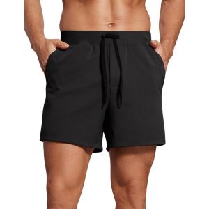 CRZ YOGA Men’s Four-Way Stretch Workout Shorts – 5” Soft Durable for Casual Athletic with Pockets(Black)