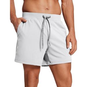 CRZ YOGA Men’s Four-Way Stretch Workout Shorts – 5” Soft Durable for Casual Athletic with Pockets(Platinum Grey)