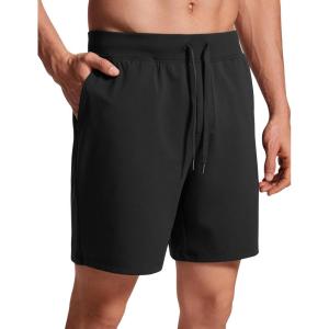 CRZ YOGA Men’s Four-Way Stretch Workout Shorts – 7” Soft Durable for Casual Athletic with Pockets(Black)