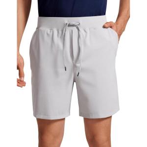 CRZ YOGA Men’s Four-Way Stretch Workout Shorts – 7” Soft Durable for Casual Athletic with Pockets(Platinum Grey)