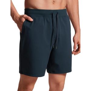 CRZ YOGA Men’s Four-Way Stretch Workout Shorts – 7” Soft Durable for Casual Athletic with Pockets(True Navy)