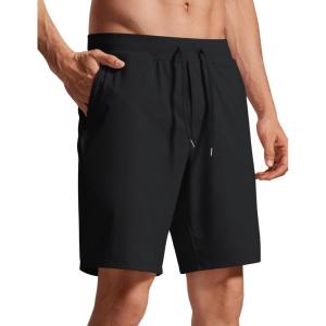 CRZ YOGA Men’s Four-Way Stretch Workout Shorts – 9” Linerless Soft Durable for Casual Athletic with Pockets(Black)