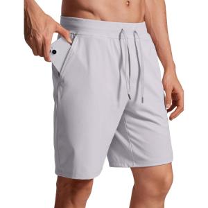 CRZ YOGA Men’s Four-Way Stretch Workout Shorts – 9” Linerless Soft Durable for Casual Athletic with Pockets(Gull Gray)